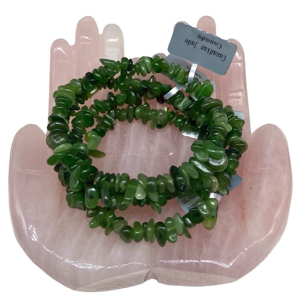 Nephrite Jade Beaded Stretch Bracelet Natural Stone Chip Beads Chips Green Boho - Picture 4 of 6
